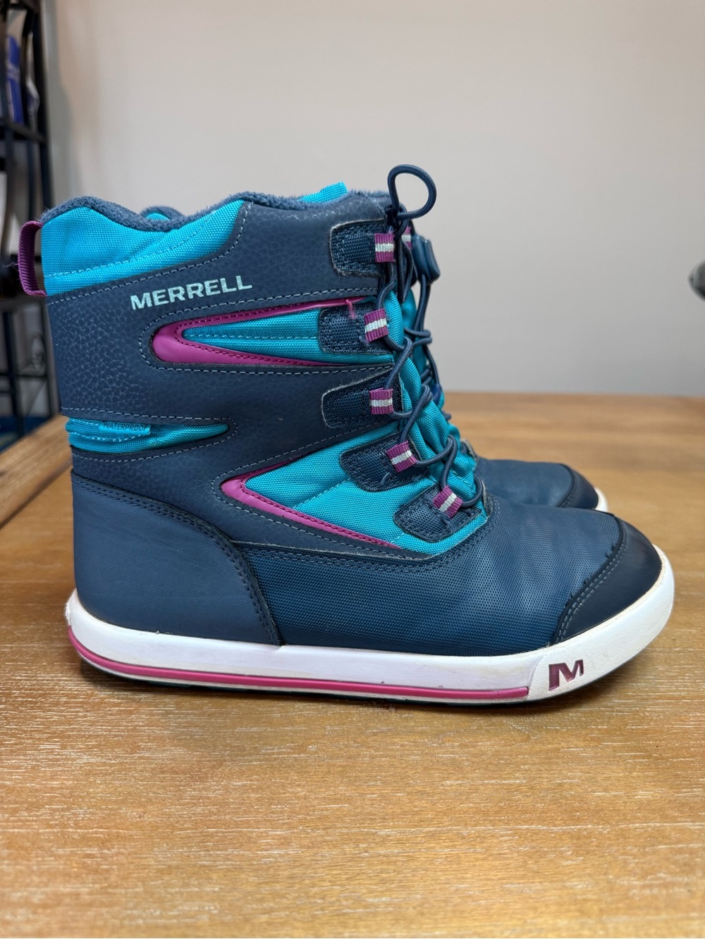 Merrell Kids Snow Bank Waterproof Boots Insulated Navy/Turquoise Sz US 6 UK 5